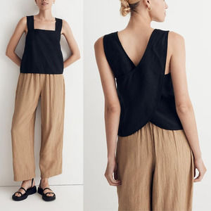 Madewell NWT Sz 2 Black 100% Linen Cross-Back Sleeveless Top NL035